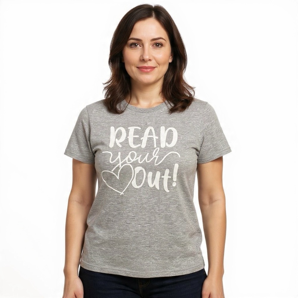 Port & Co “Read Your Heart Out” Graphic Tee Gray BookTok Sz L